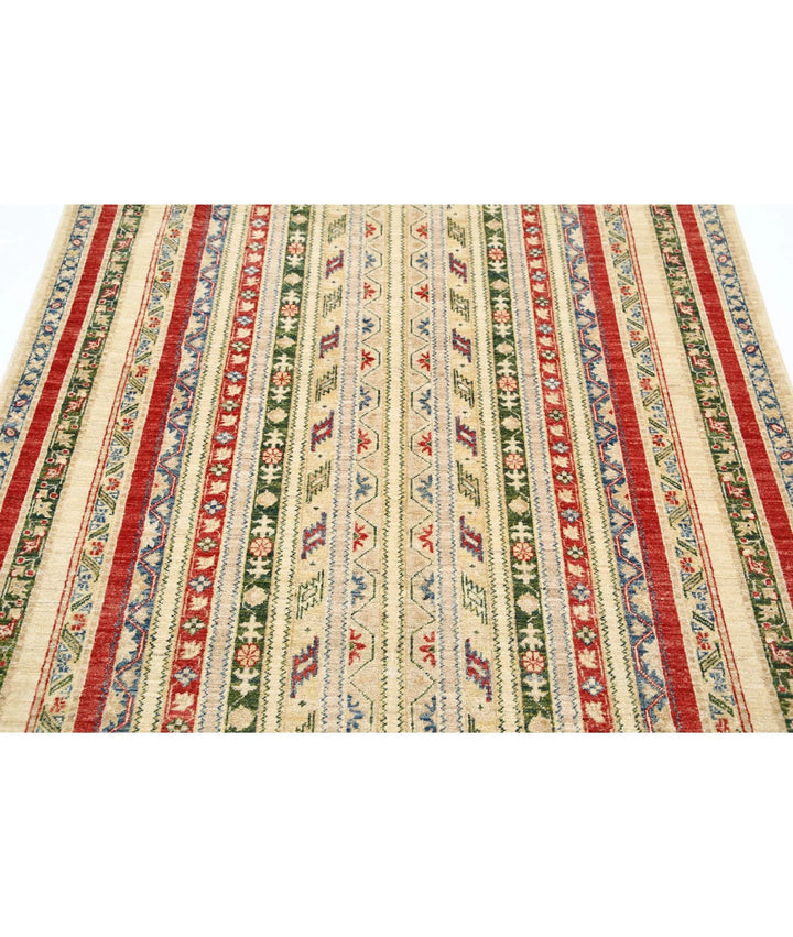 Ivory Afghan Oriental Rug 4' 10" x 6' 6" Hand-Knotted | No. AT43154