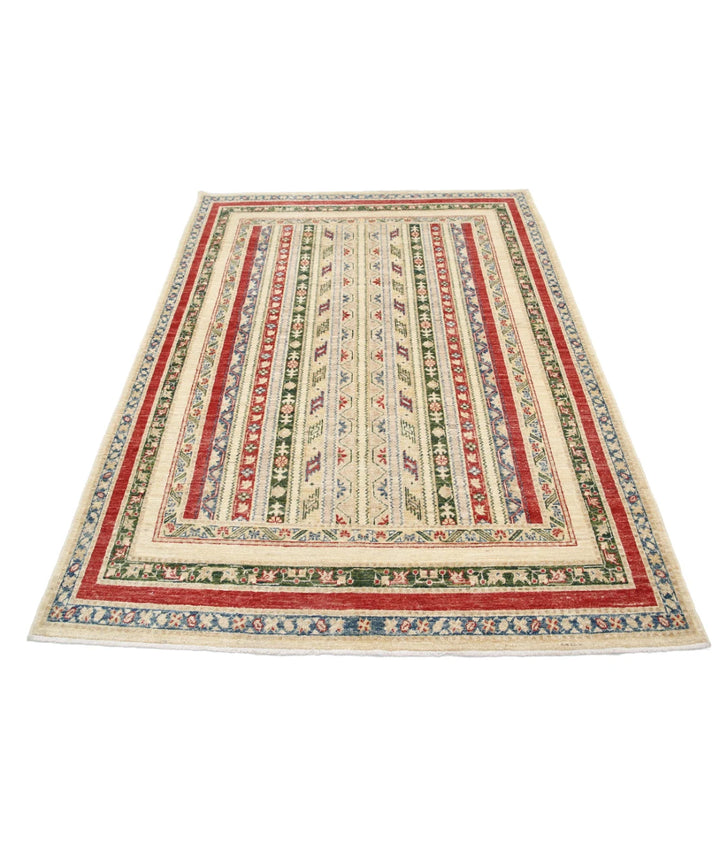 Ivory Afghan Oriental Rug 4' 10" x 6' 6" Hand-Knotted | No. AT43154