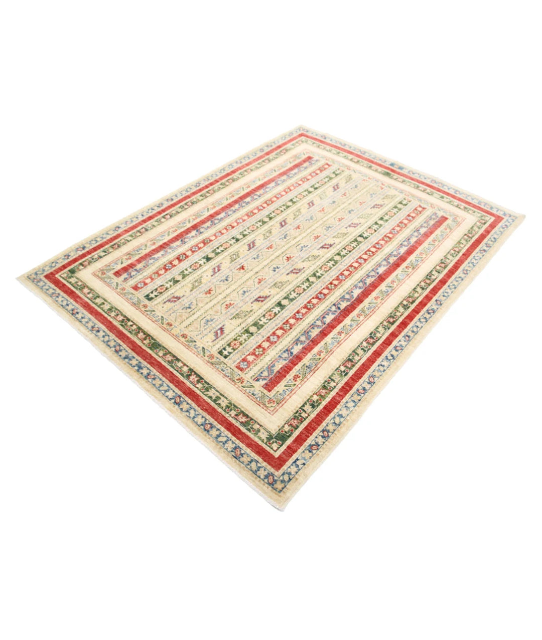Ivory Afghan Oriental Rug 4' 10" x 6' 6" Hand-Knotted | No. AT43154
