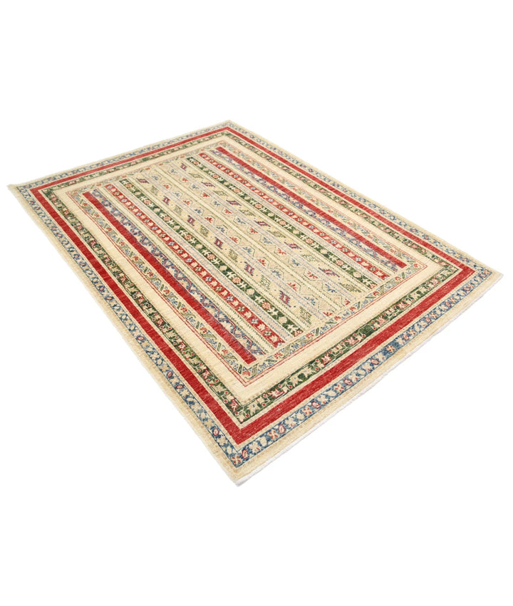 Ivory Afghan Oriental Rug 4' 10" x 6' 6" Hand-Knotted | No. AT43154