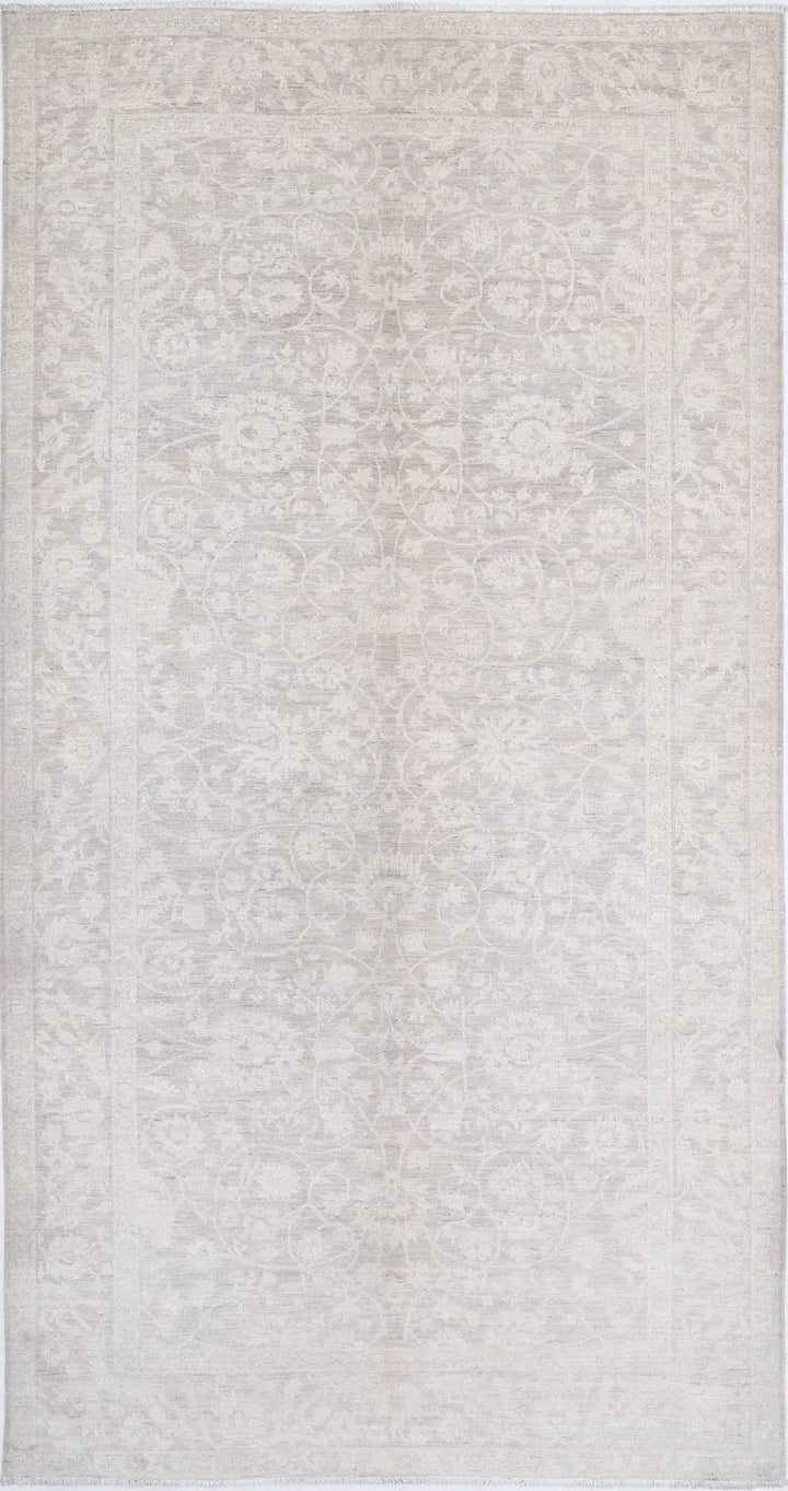 Ivory Afghan Tabriz Rug 6' 0" x 11' 5" Hand-Knotted | No. AT43258