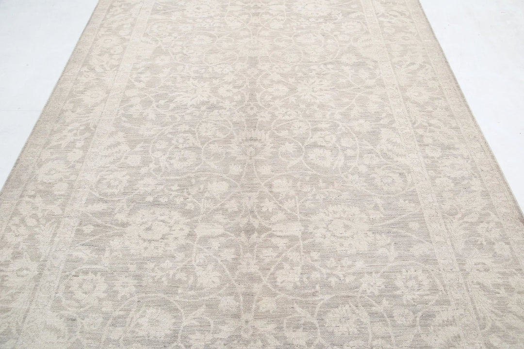 Ivory Afghan Tabriz Rug 6' 0" x 11' 5" Hand-Knotted | No. AT43258