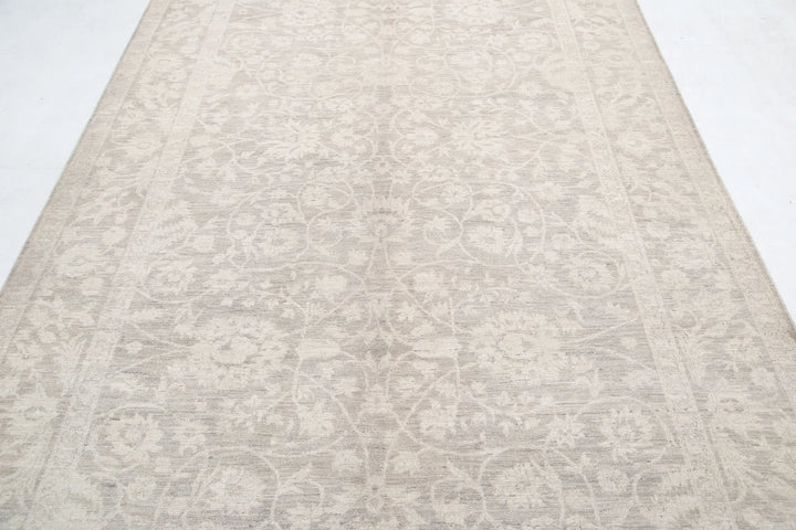 Ivory Afghan Tabriz Rug 6' 0" x 11' 5" Hand-Knotted | No. AT43258