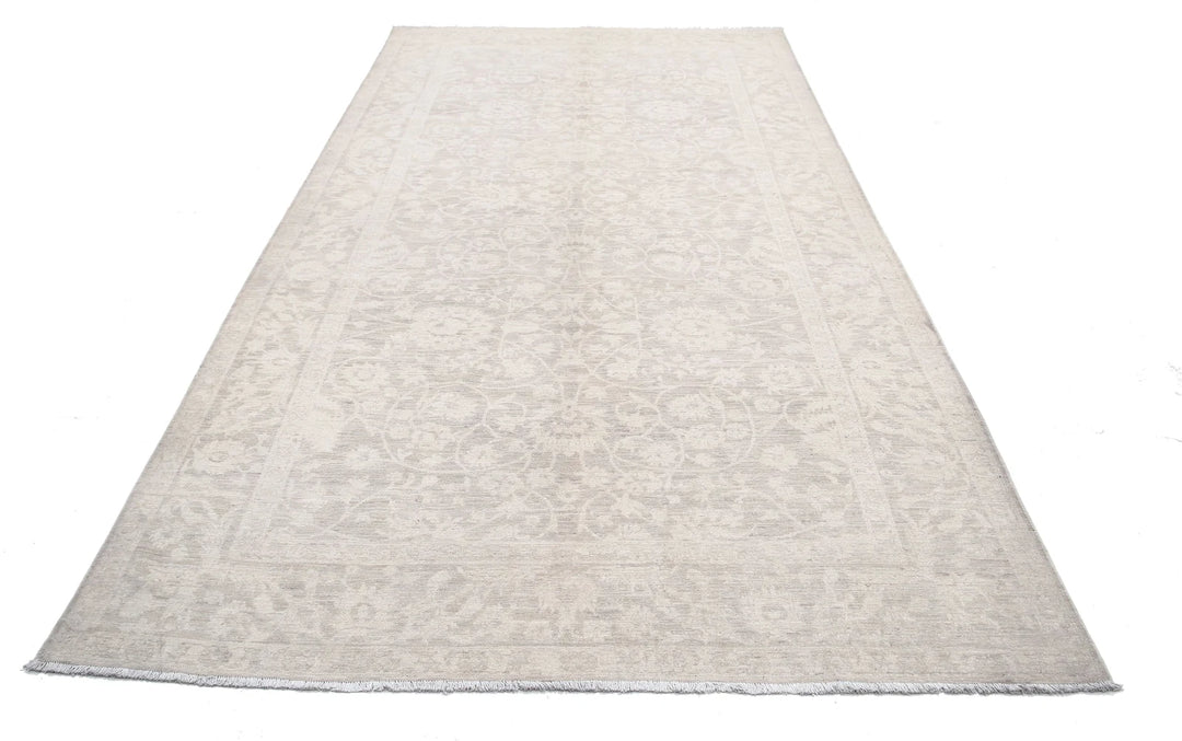 Ivory Afghan Tabriz Rug 6' 0" x 11' 5" Hand-Knotted | No. AT43258