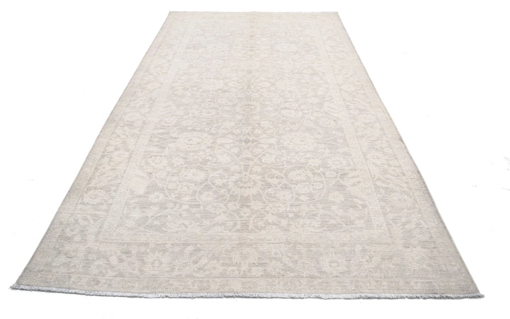 Ivory Afghan Tabriz Rug 6' 0" x 11' 5" Hand-Knotted | No. AT43258
