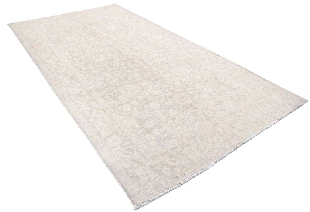 Ivory Afghan Tabriz Rug 6' 0" x 11' 5" Hand-Knotted | No. AT43258