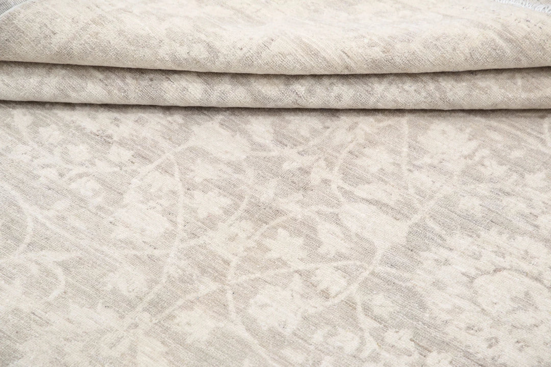 Ivory Afghan Tabriz Rug 6' 0" x 11' 5" Hand-Knotted | No. AT43258