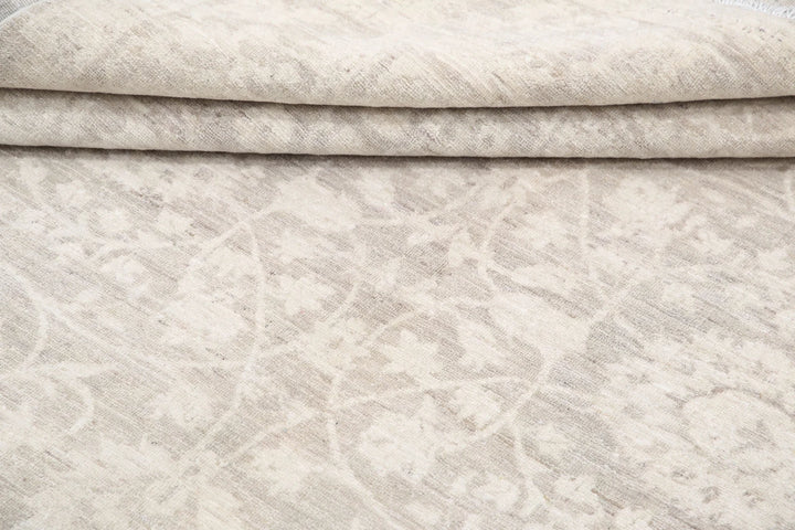 Ivory Afghan Tabriz Rug 6' 0" x 11' 5" Hand-Knotted | No. AT43258