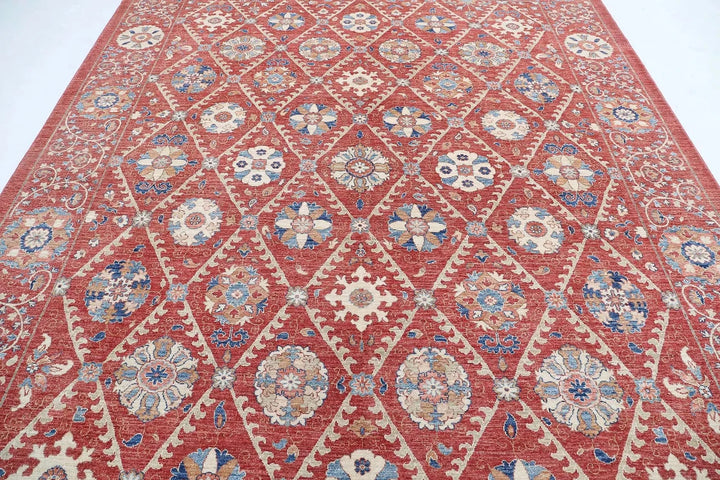 Afghan Ziegler Suzani Rug 9' 0" x 11' 6" Hand-Knotted | No. AT43290