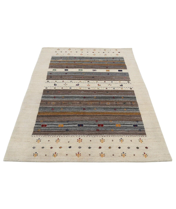 Ivory Indian Lori Rug 4' 0" x 5' 10" Hand-Knotted | No. AT43499