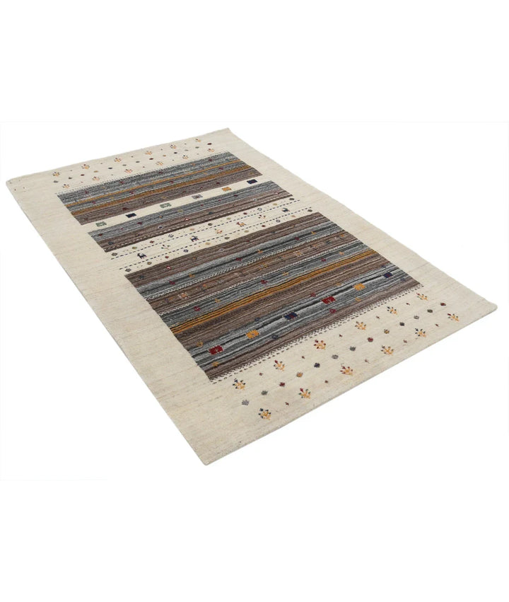 Ivory Indian Lori Rug 4' 0" x 5' 10" Hand-Knotted | No. AT43499