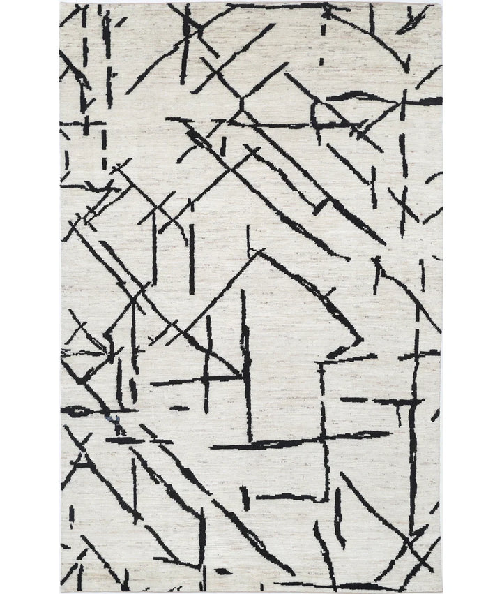 Ivory Afghan Oriental Rug 5' 10" x 9' 4" Hand-Knotted | No. AT43521