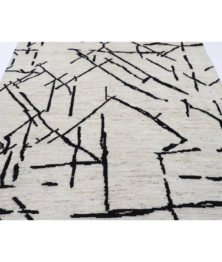 Ivory Afghan Oriental Rug 5' 10" x 9' 4" Hand-Knotted | No. AT43521