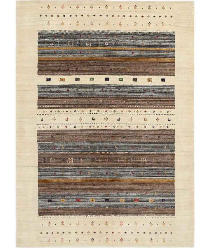 Ivory Indian Oriental Rug 5' 9" x 7' 10" Hand-Knotted | No. AT43531