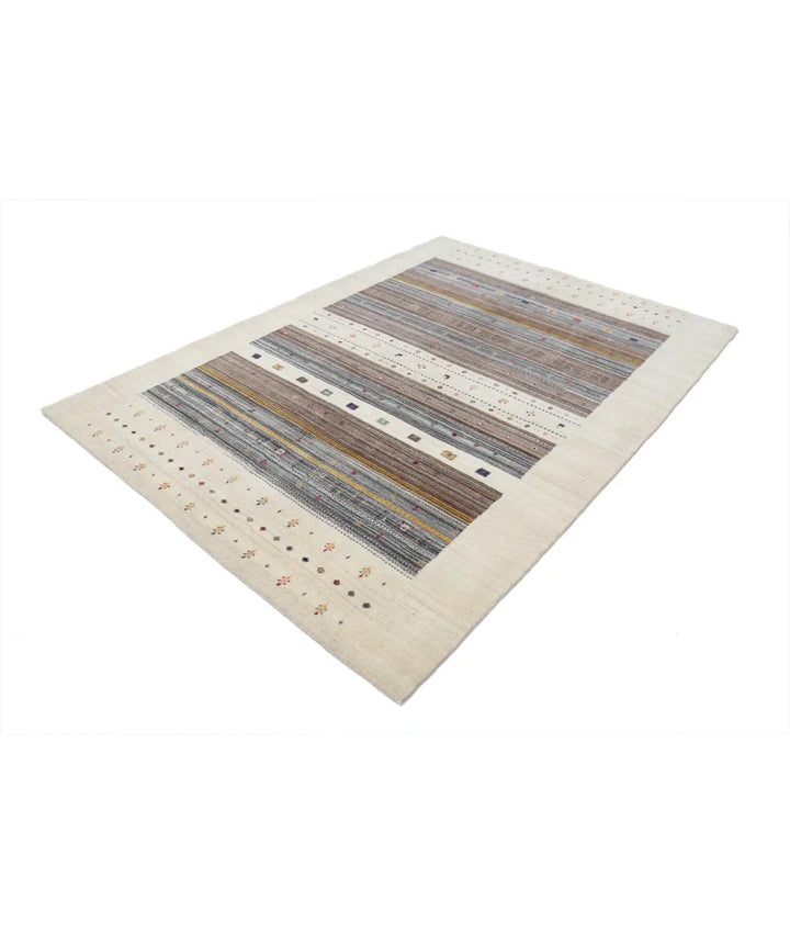 Ivory Indian Oriental Rug 5' 9" x 7' 10" Hand-Knotted | No. AT43531