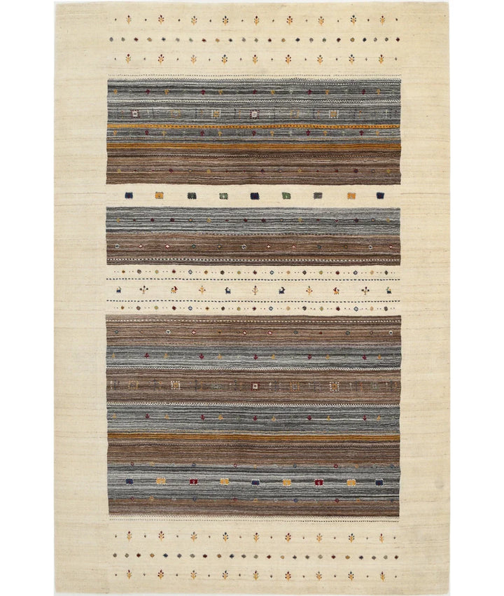Ivory Indian Lori Rug 6' 8" x 9' 10" Hand-Knotted | No. AT43682
