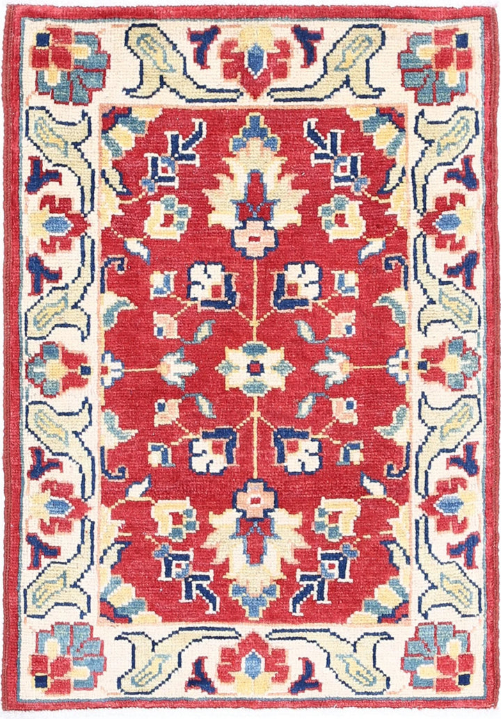 Red Afghan Oriental Rug 2' 1" x 2' 11" Hand-Knotted