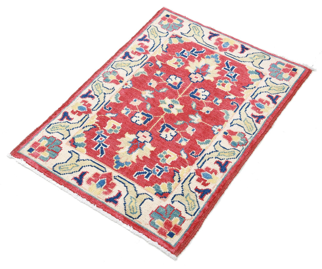 Red Afghan Oriental Rug 2' 1" x 2' 11" Hand-Knotted pattern