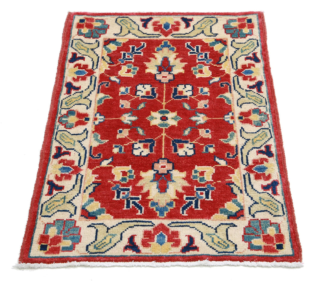 Red Afghan Oriental Rug 2' 1" x 2' 11" Hand-Knotted border
