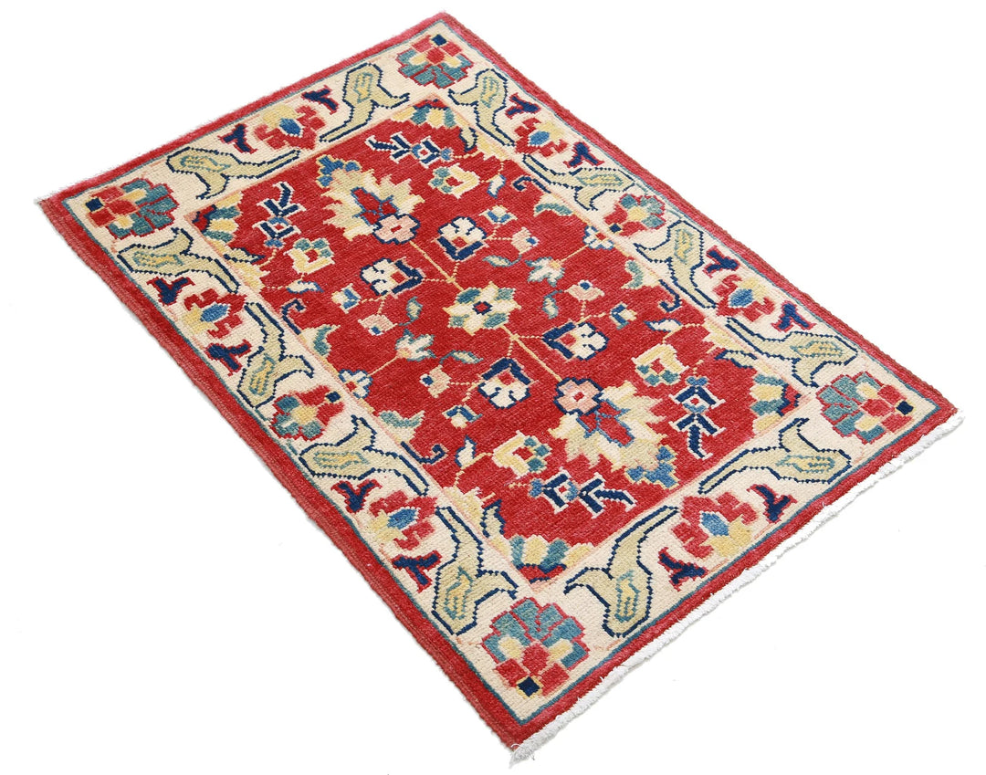 Red Afghan Oriental Rug 2' 1" x 2' 11" Hand-Knotted field