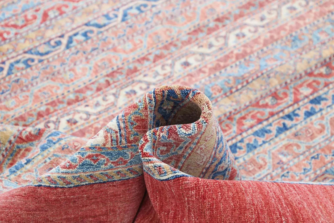 Red Afghan Oriental Rug 6' 8" x 9' 8" Hand-Knotted | No. AT43863