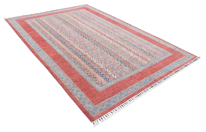 Red Afghan Oriental Rug 6' 8" x 9' 8" Hand-Knotted | No. AT43863