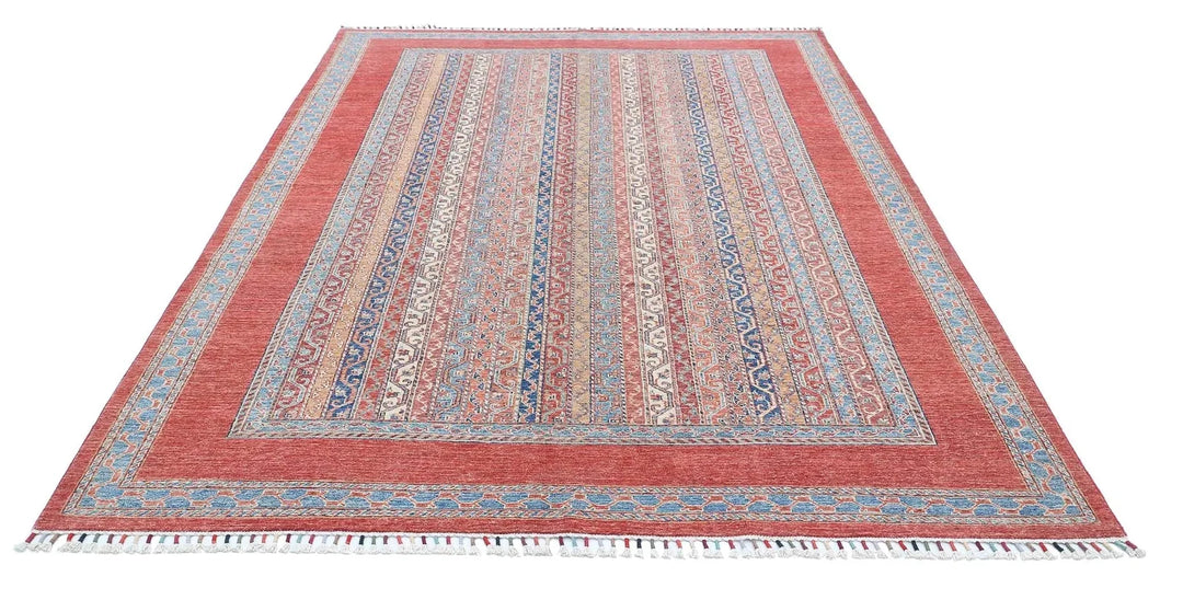 Red Afghan Oriental Rug 6' 8" x 9' 8" Hand-Knotted | No. AT43863