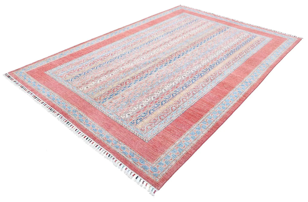 Red Afghan Oriental Rug 6' 8" x 9' 8" Hand-Knotted | No. AT43863