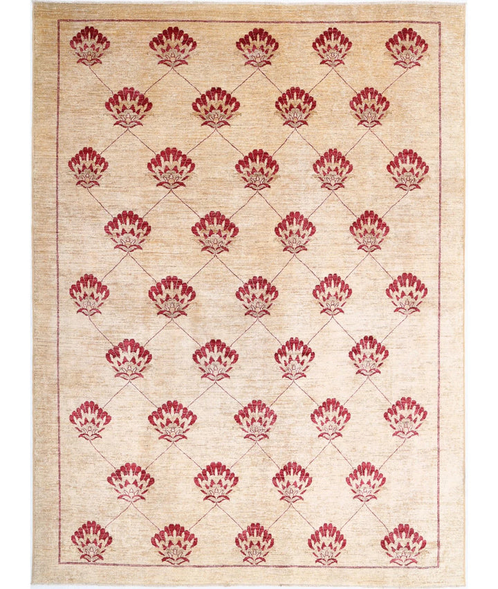 Beige Afghan Oriental Rug 8' 0" x 10' 9" Hand-Knotted | No. AT43885