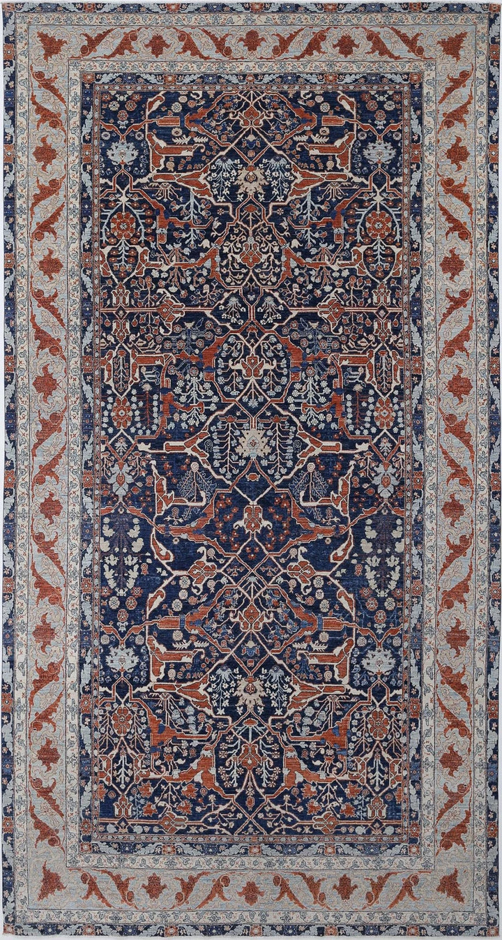 Blue Afghan Ziegler Rug 9' 6" x 18' 8" Hand-Knotted | No. AT43907