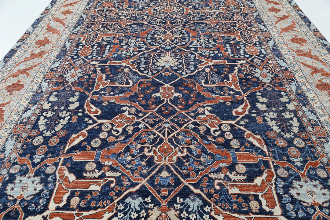 Blue Afghan Ziegler Rug 9' 6" x 18' 8" Hand-Knotted | No. AT43907