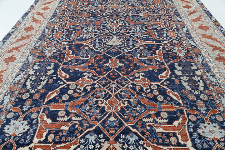 Blue Afghan Ziegler Rug 9' 6" x 18' 8" Hand-Knotted | No. AT43907
