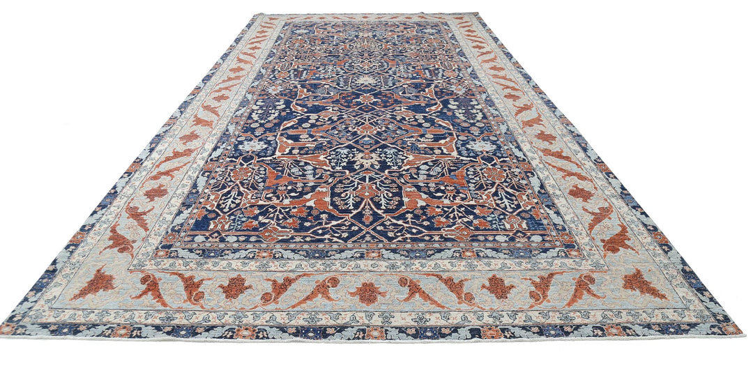 Blue Afghan Ziegler Rug 9' 6" x 18' 8" Hand-Knotted | No. AT43907