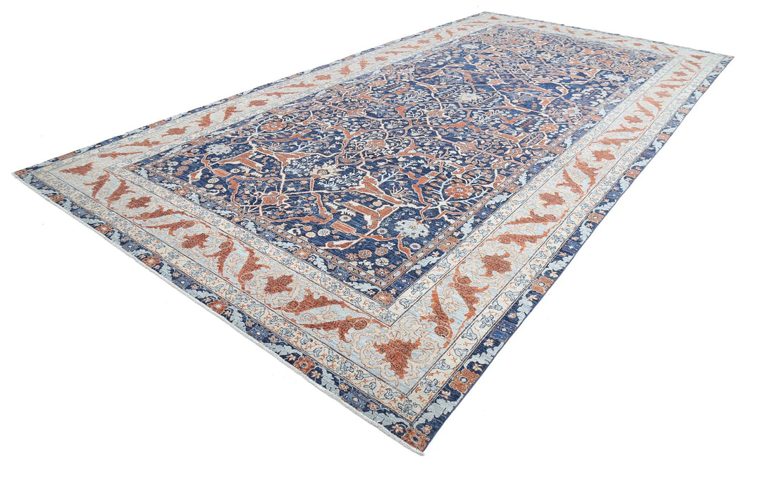 Blue Afghan Ziegler Rug 9' 6" x 18' 8" Hand-Knotted | No. AT43907