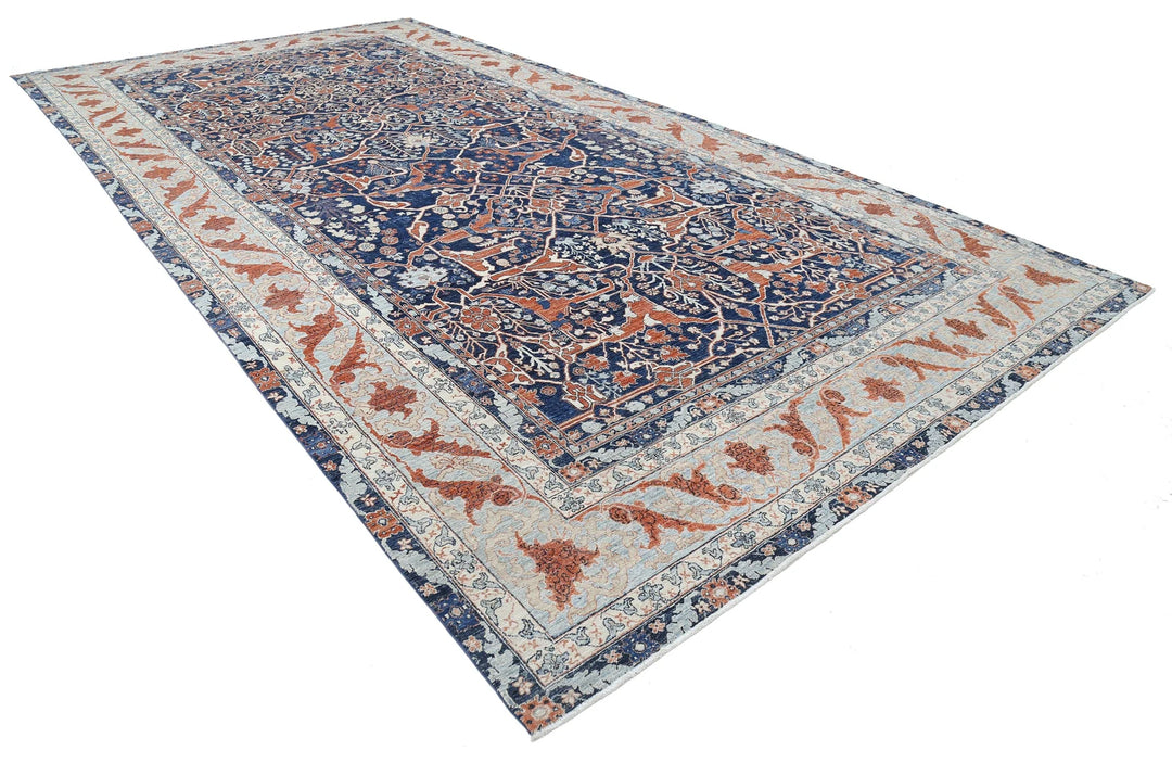Blue Afghan Ziegler Rug 9' 6" x 18' 8" Hand-Knotted | No. AT43907