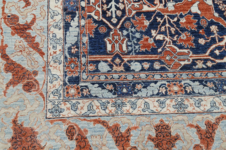 Blue Afghan Ziegler Rug 9' 6" x 18' 8" Hand-Knotted | No. AT43907