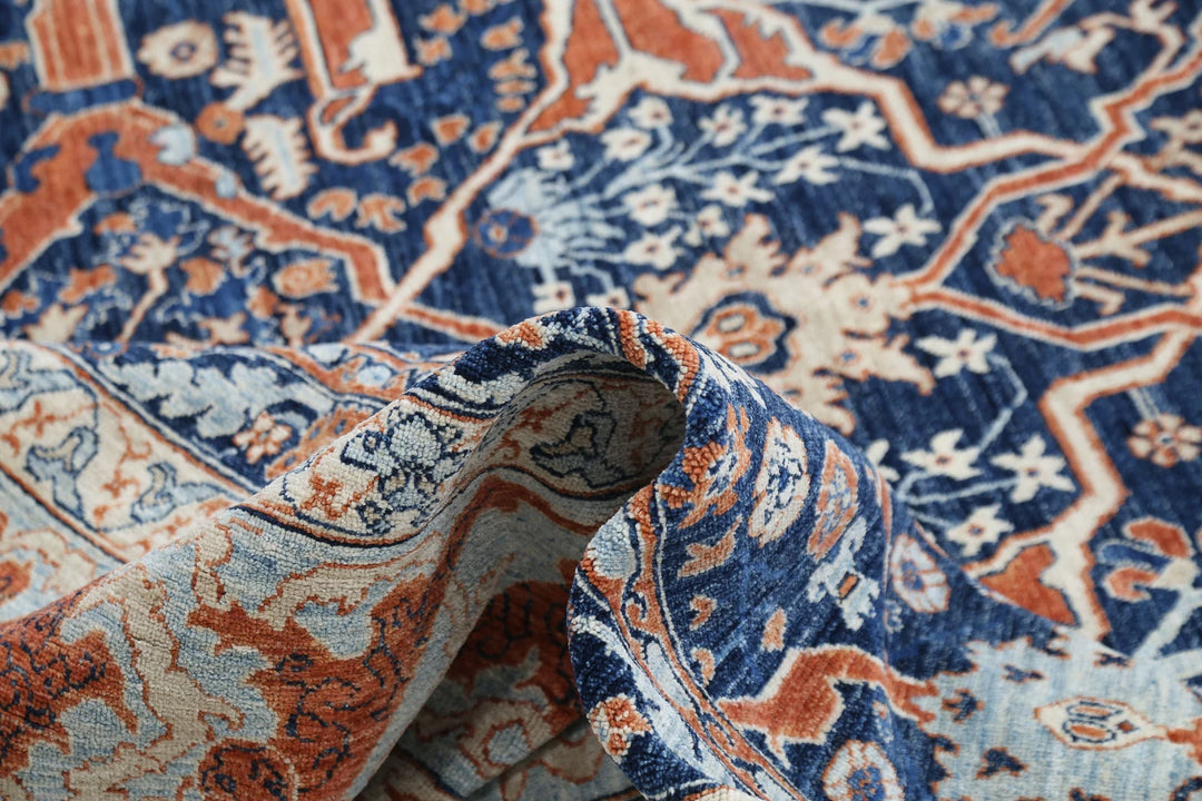 Blue Afghan Ziegler Rug 9' 6" x 18' 8" Hand-Knotted | No. AT43907