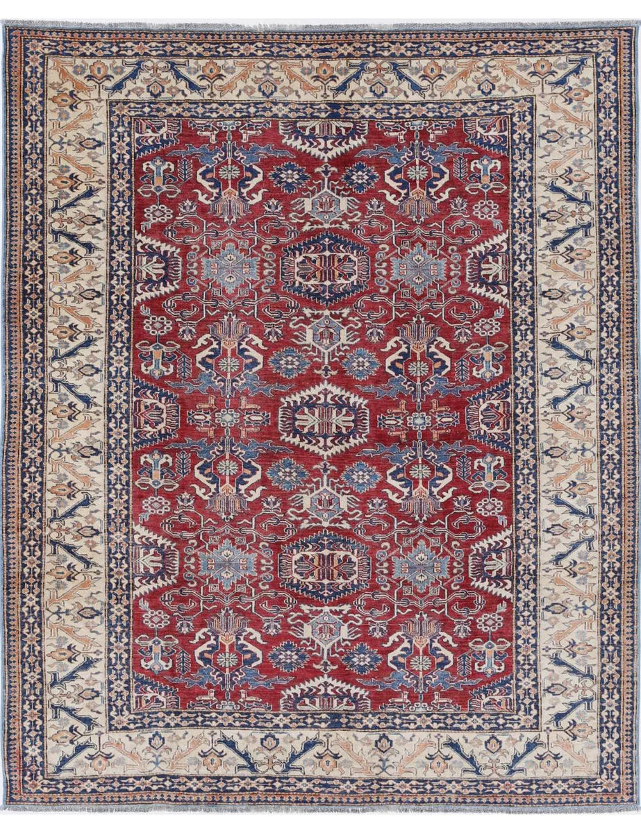 Afghan Kazak Rug 7' 2" x 8' 10" Hand-Knotted | No. AT43942