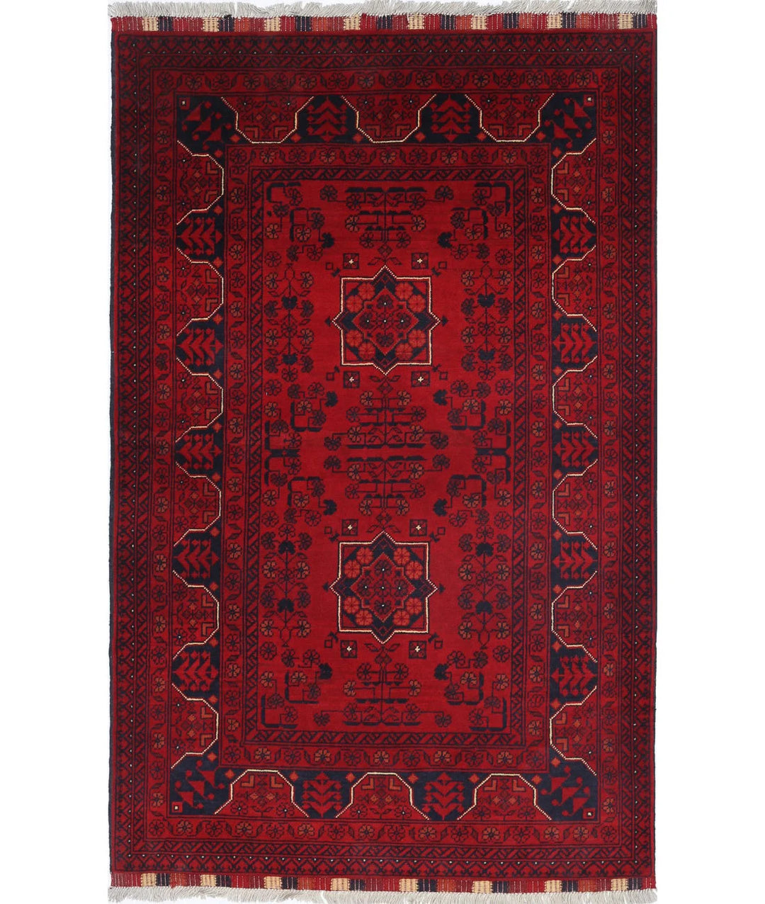 Red Afghan Khamyab Rug 3' 5" x 5' 5" Hand-Knotted | No. AT43962