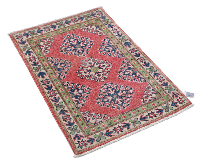 Afghan Kazak Rug 1' 11" x 2' 9" Hand-Knotted | No. AT43966