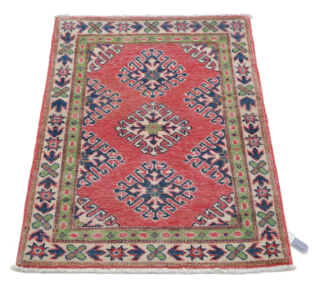 Afghan Kazak Rug 1' 11" x 2' 9" Hand-Knotted | No. AT43966