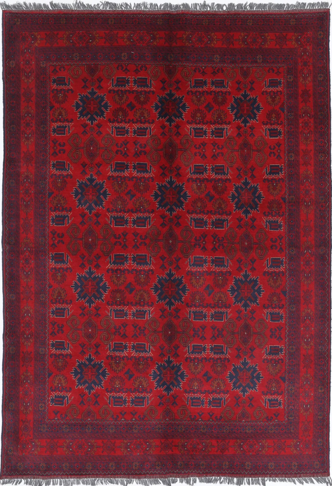 Red Afghan Tribal Rug 6' 5" x 9' 5" Hand-Knotted | No. AT43991