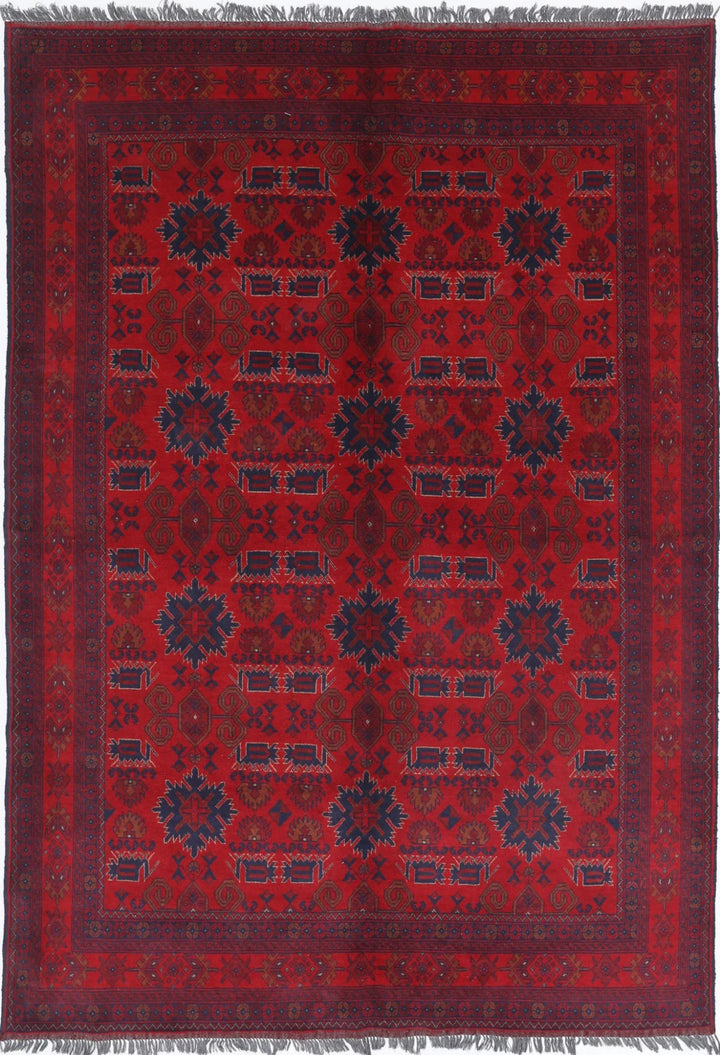 Red Afghan Tribal Rug 6' 5" x 9' 5" Hand-Knotted | No. AT43991