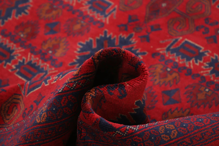 Red Afghan Tribal Rug 6' 5" x 9' 5" Hand-Knotted | No. AT43991