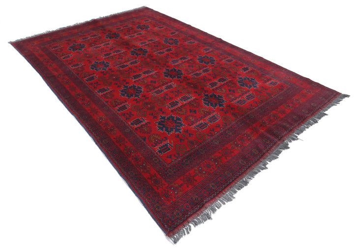 Red Afghan Tribal Rug 6' 5" x 9' 5" Hand-Knotted | No. AT43991