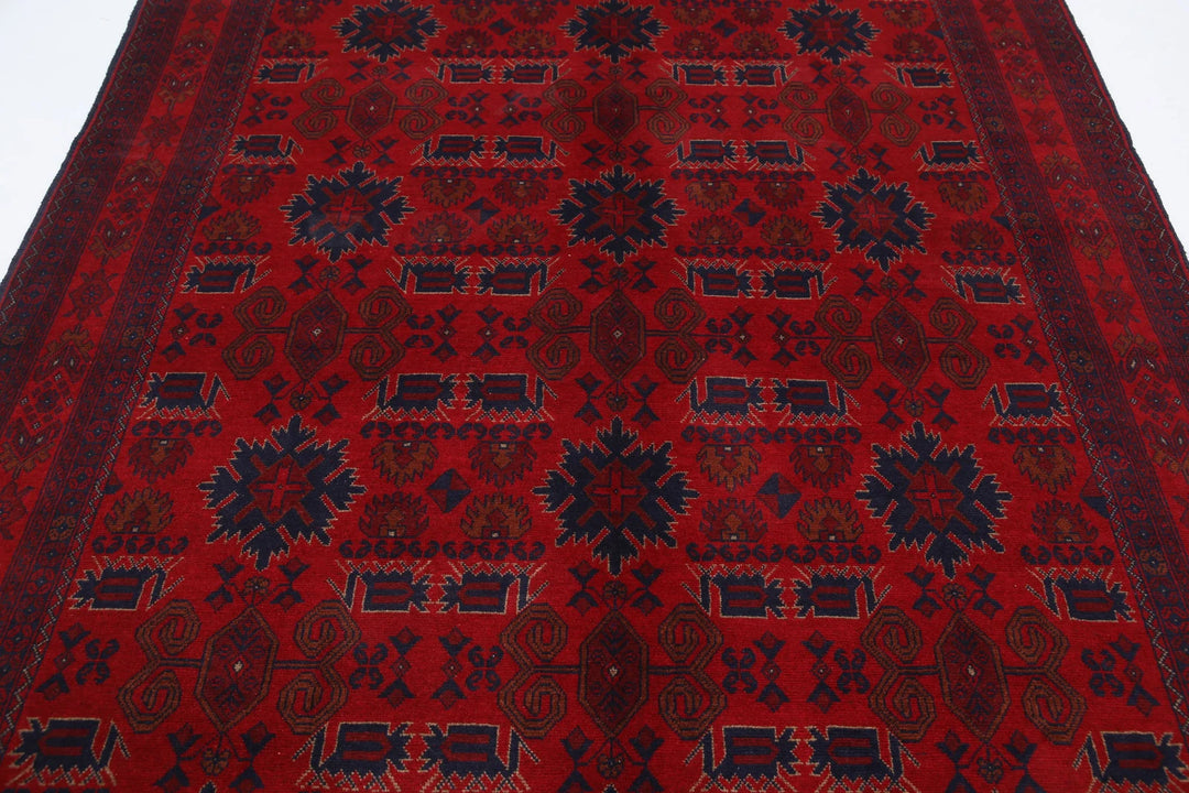 Red Afghan Tribal Rug 6' 5" x 9' 5" Hand-Knotted | No. AT43991