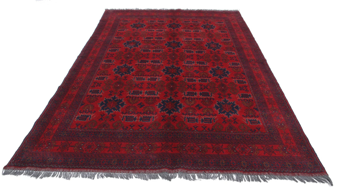 Red Afghan Tribal Rug 6' 5" x 9' 5" Hand-Knotted | No. AT43991