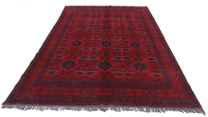 Red Afghan Tribal Rug 6' 5" x 9' 5" Hand-Knotted | No. AT43991