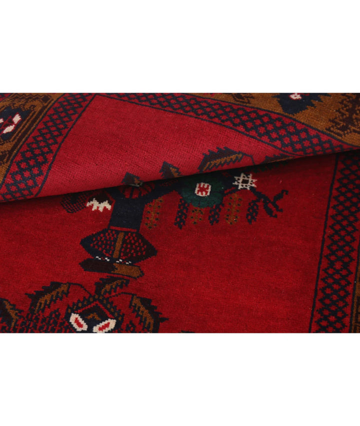 Red Afghan Tribal Rug 2' 10" x 4' 9" Hand-Knotted | No. AT44029
