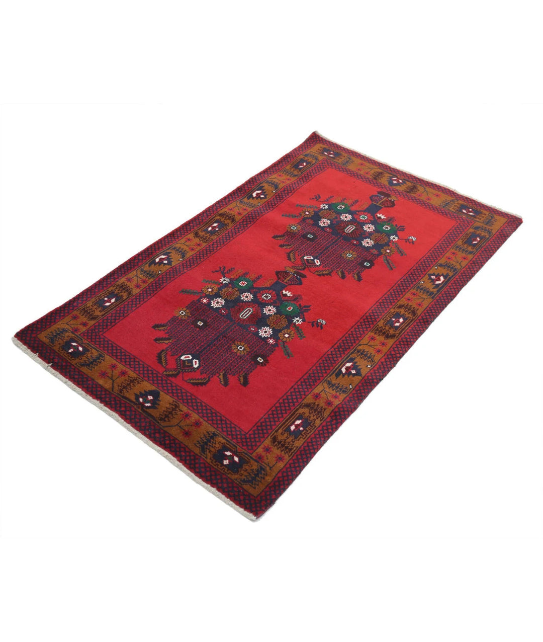 Red Afghan Tribal Rug 2' 10" x 4' 9" Hand-Knotted | No. AT44029